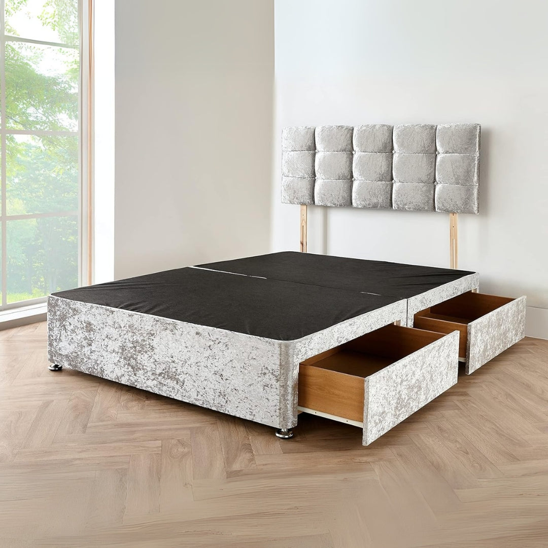 Divan Single Bed - Luxury Crushed Velvet Bed With Frame and Side Storage